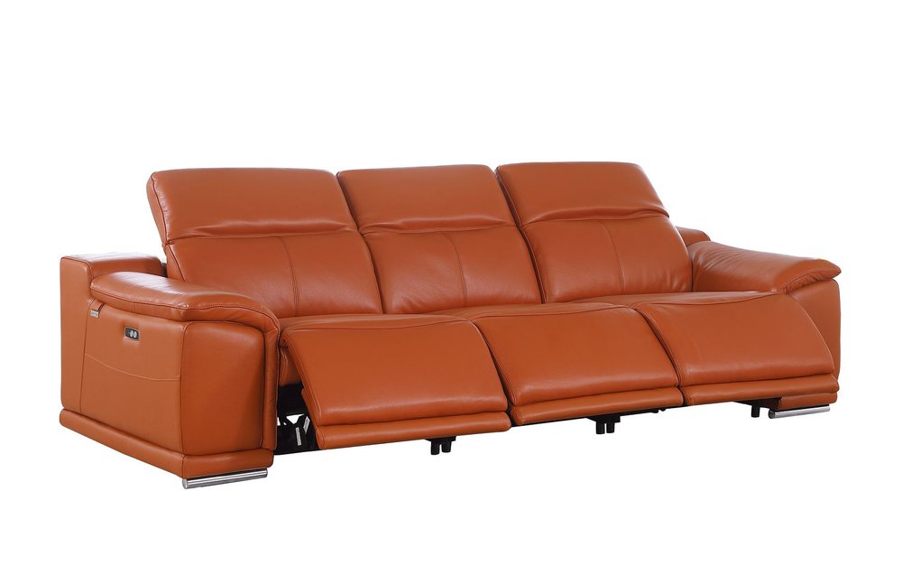 Three Piece Camel Genuine Leather Six Person Seating Set — view 5