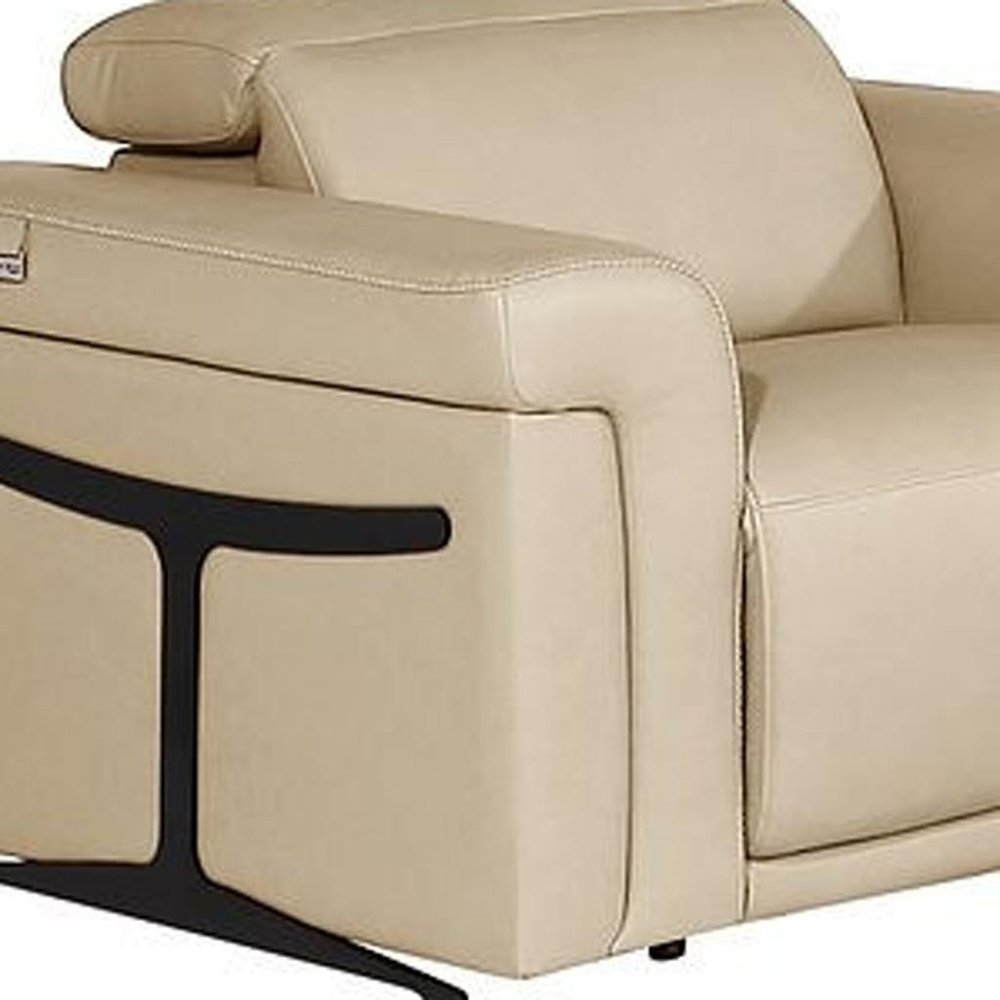 Three Piece Beige Italian Leather Six Person Seating Set — view 8