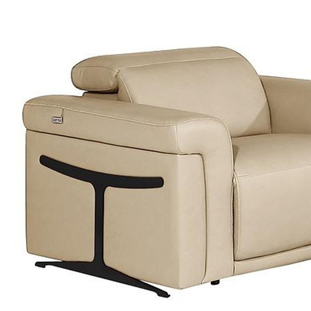 Three Piece Beige Italian Leather Six Person Seating Set — view 9