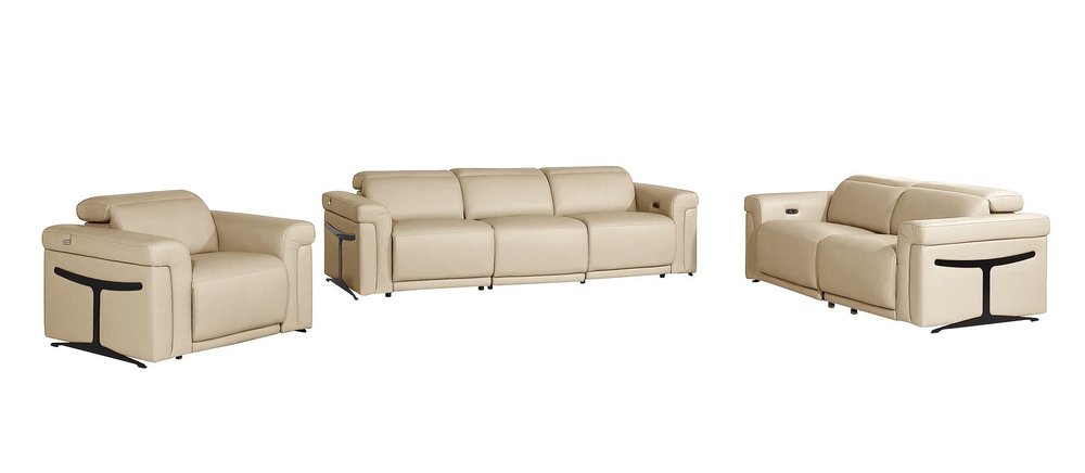 Three Piece Beige Italian Leather Six Person Seating Set — view 1