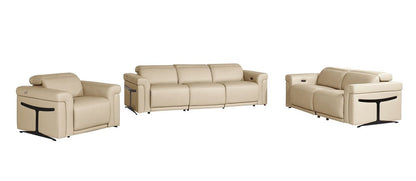 Three Piece Beige Italian Leather Six Person Seating Set