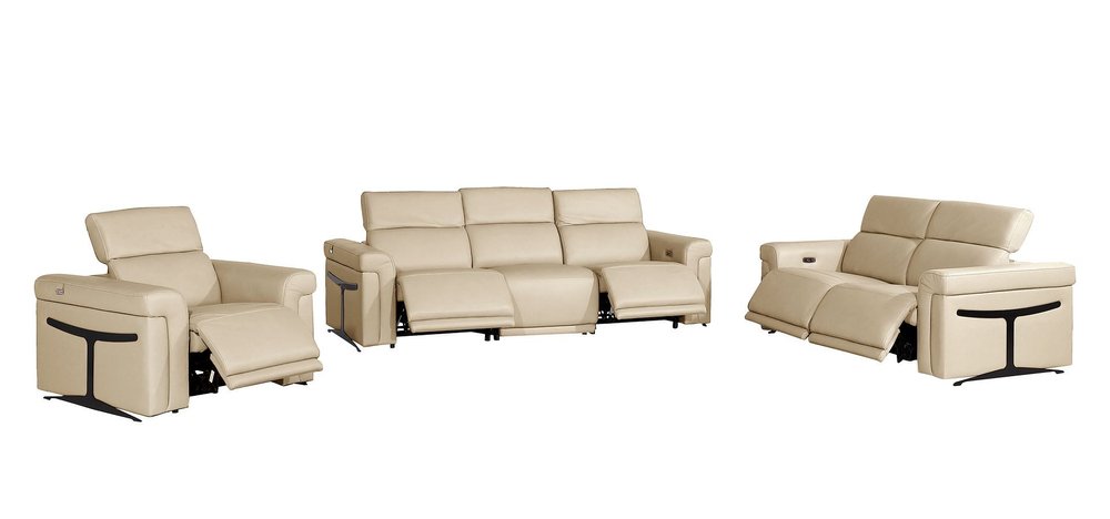 Three Piece Beige Italian Leather Six Person Seating Set — view 2