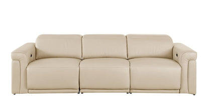 Three Piece Beige Italian Leather Six Person Seating Set
