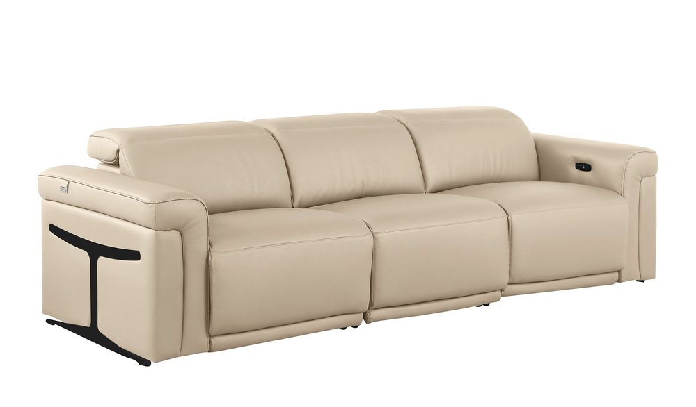 Three Piece Beige Italian Leather Six Person Seating Set — view 4