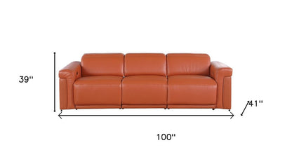 Three Piece Camel Italian Leather Six Person Seating Set