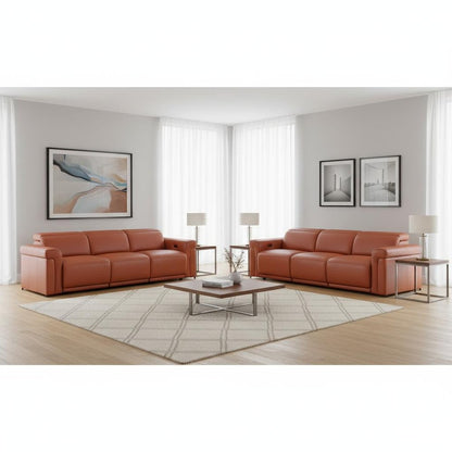 Three Piece Camel Italian Leather Six Person Seating Set