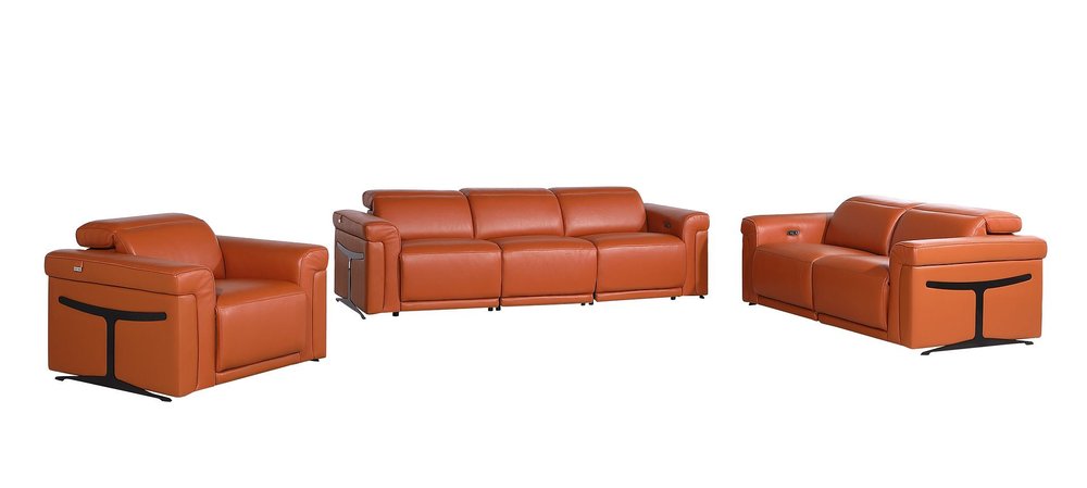 Three Piece Camel Italian Leather Six Person Seating Set — view 1