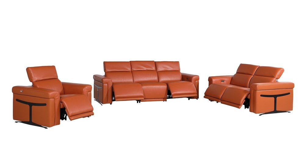 Three Piece Camel Italian Leather Six Person Seating Set — view 13