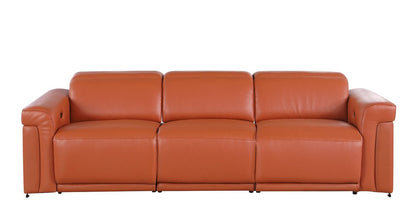 Three Piece Camel Italian Leather Six Person Seating Set