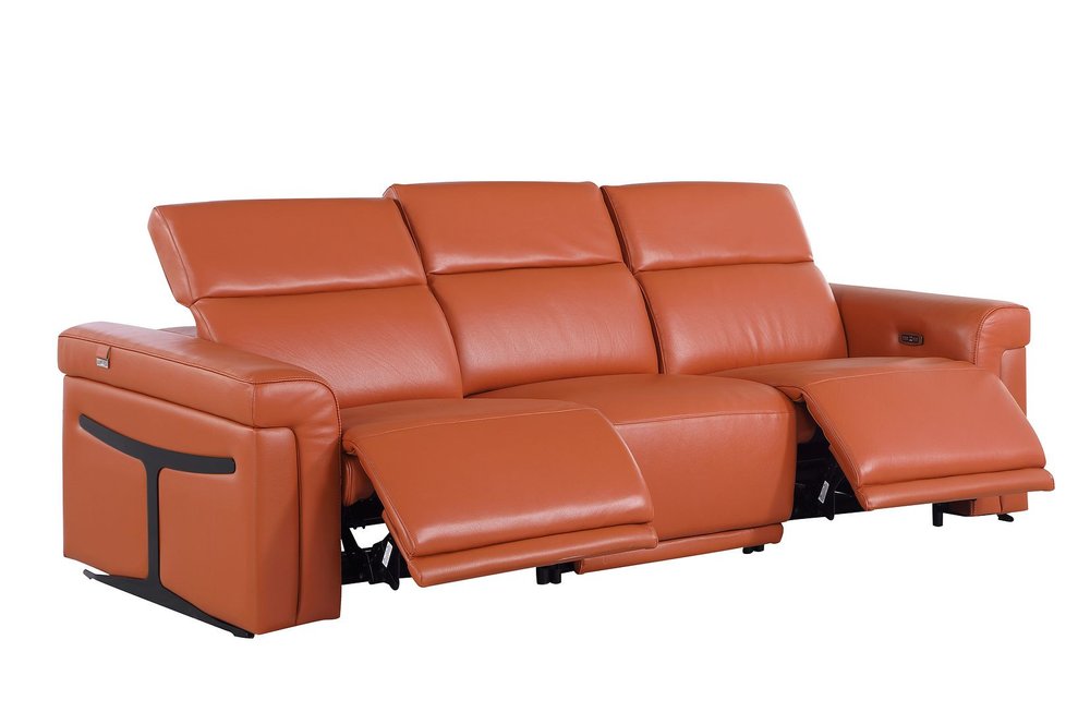 Three Piece Camel Italian Leather Six Person Seating Set — view 6