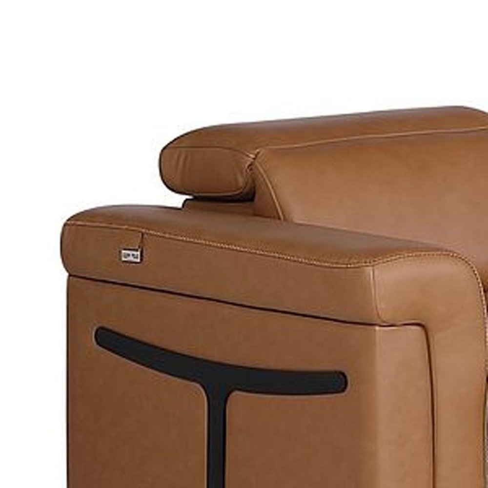 Three Piece Chestnut Italian Leather Six Person Seating Set — view 8