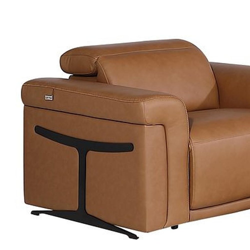 Three Piece Chestnut Italian Leather Six Person Seating Set — view 9