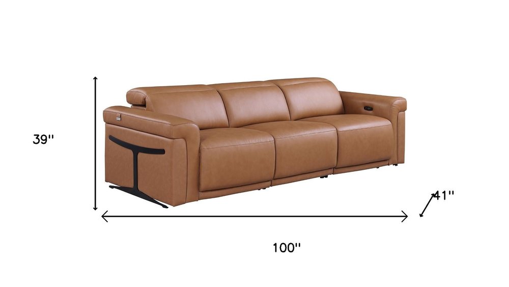 Three Piece Chestnut Italian Leather Six Person Seating Set — view 10