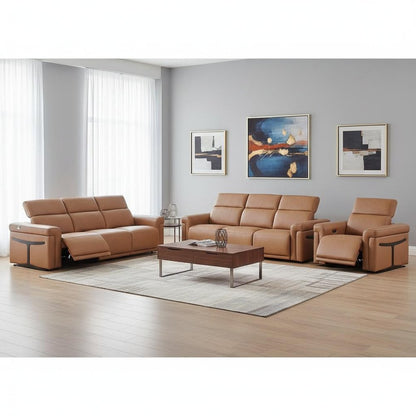 Three Piece Chestnut Italian Leather Six Person Seating Set