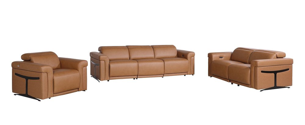 Three Piece Chestnut Italian Leather Six Person Seating Set — view 1