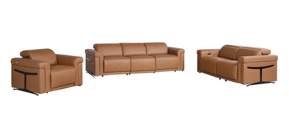 Three Piece Chestnut Italian Leather Six Person Seating Set