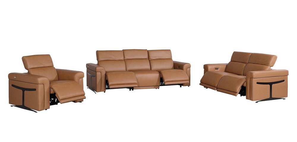 Three Piece Chestnut Italian Leather Six Person Seating Set — view 2