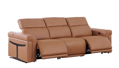 Three Piece Chestnut Italian Leather Six Person Seating Set