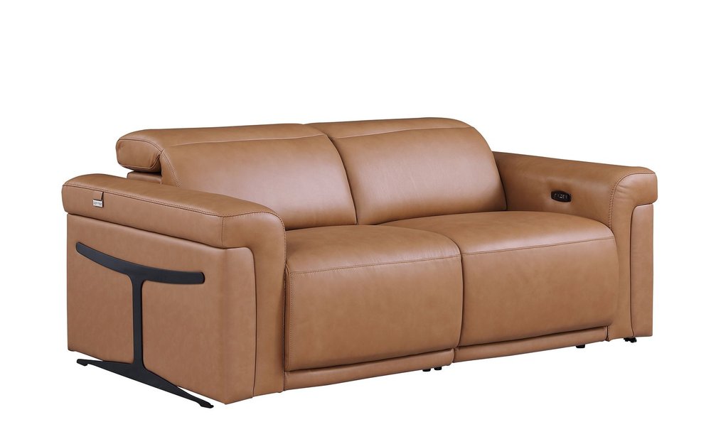 Three Piece Chestnut Italian Leather Six Person Seating Set — view 5