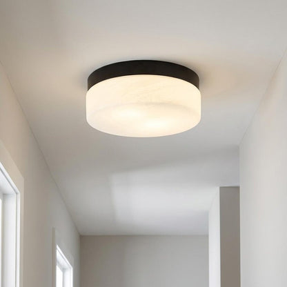 11" Black Metal And Frosted Glass Flush Mount Ceiling Light HomeRoots