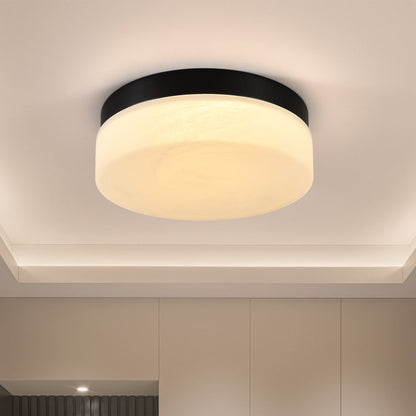 11" Black Metal And Frosted Glass Flush Mount Ceiling Light HomeRoots