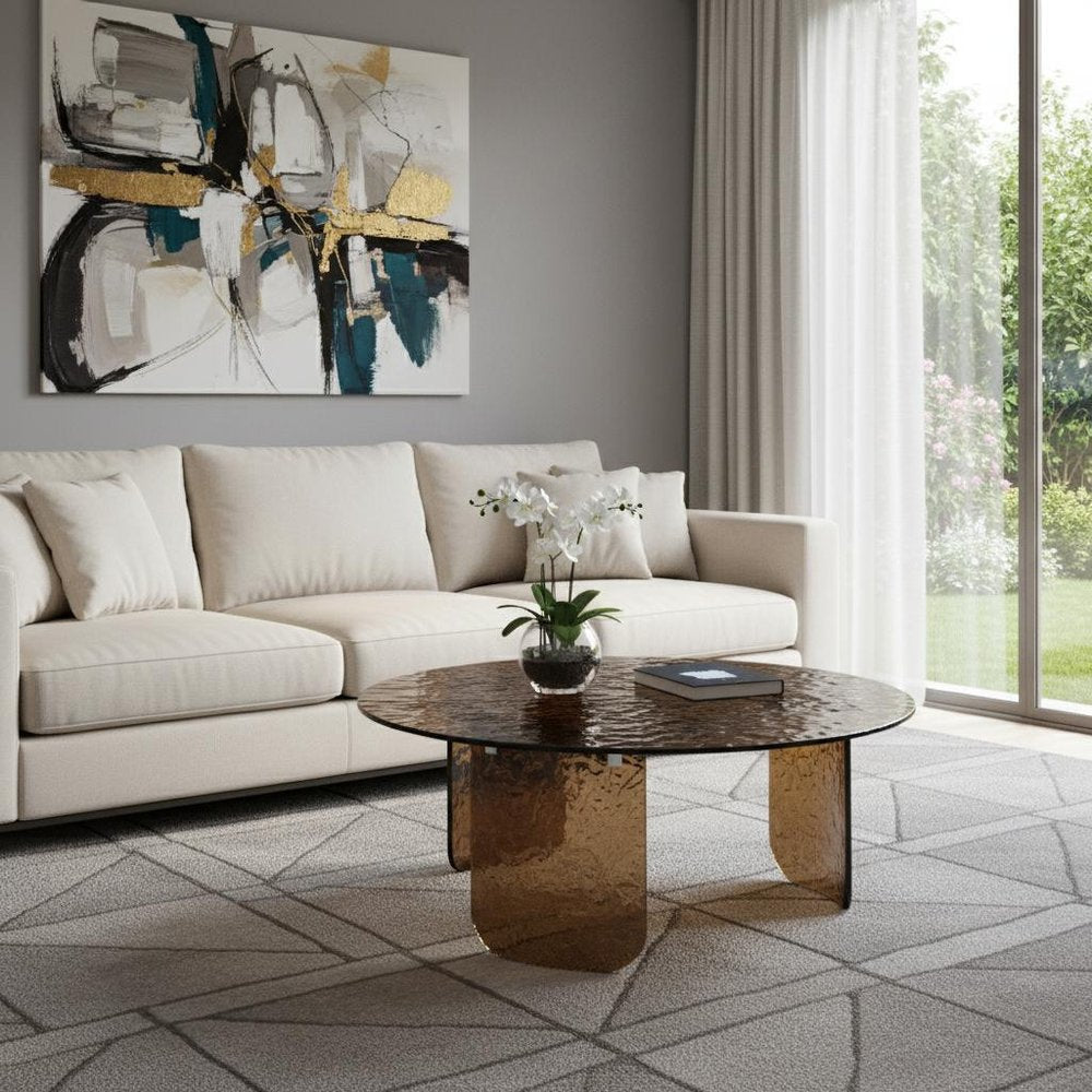 35" Bronze Glass Round Coffee Table — view 1