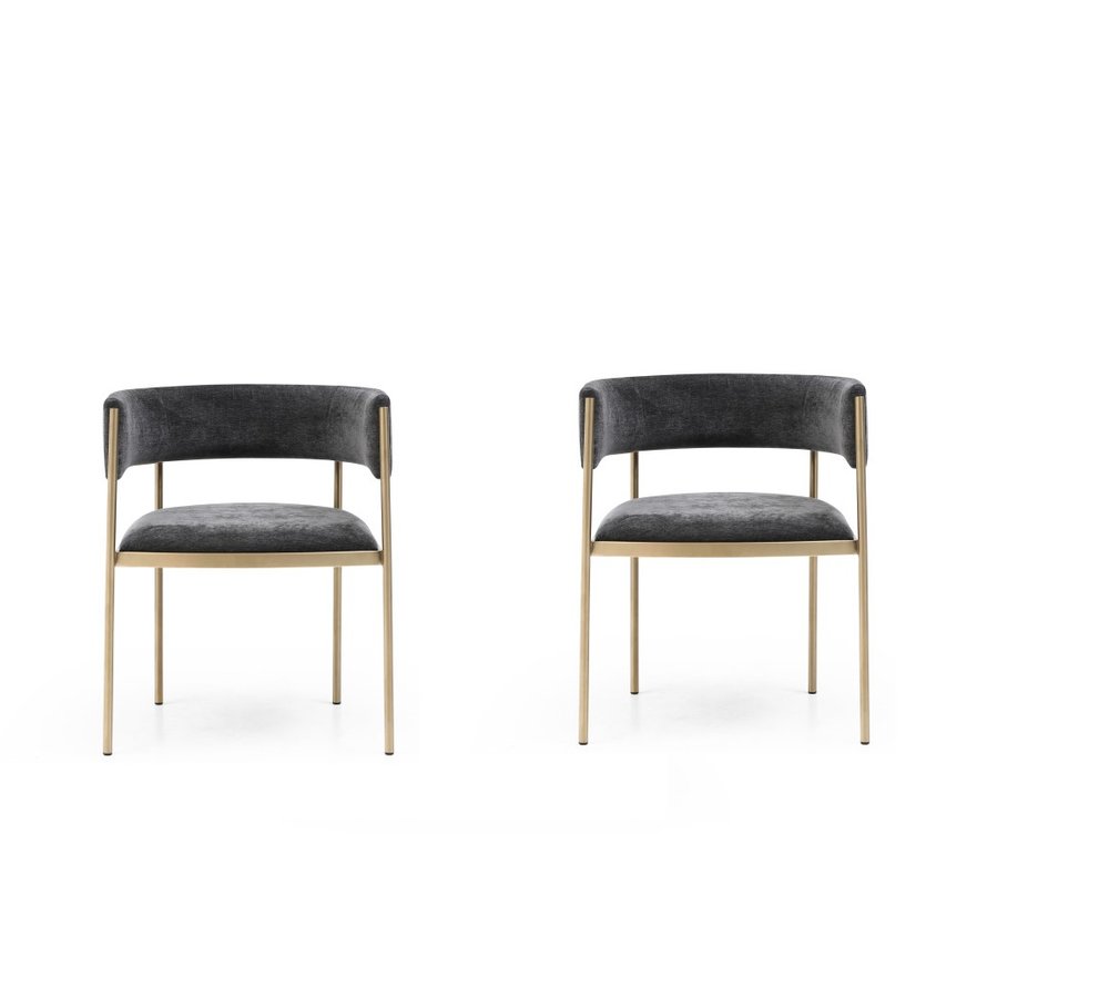 Set of Two Charcoal And Gold Fabric And Metal Partially Open Back Dining Arm Chairs — view 9