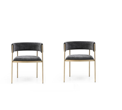 Set of Two Charcoal And Gold Fabric And Metal Partially Open Back Dining Arm Chairs HomeRoots