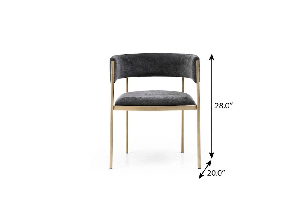 Set of Two Charcoal And Gold Fabric And Metal Partially Open Back Dining Arm Chairs HomeRoots