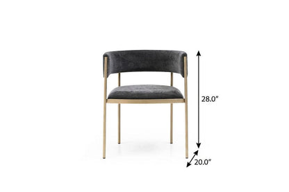 Set of Two Charcoal And Gold Fabric And Metal Partially Open Back Dining Arm Chairs HomeRoots