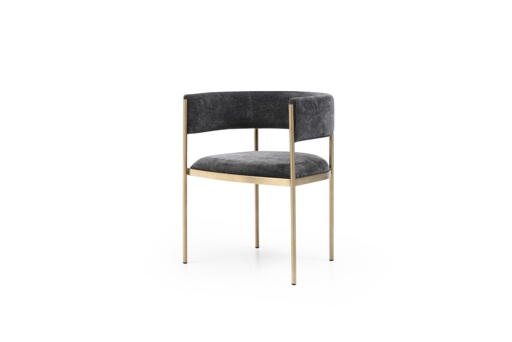 Set of Two Charcoal And Gold Fabric And Metal Partially Open Back Dining Arm Chairs HomeRoots