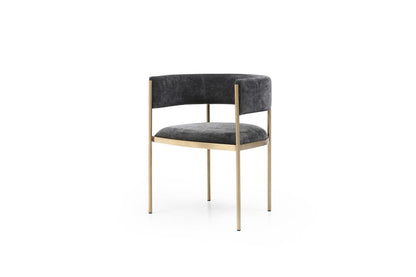 Set of Two Charcoal And Gold Fabric And Metal Partially Open Back Dining Arm Chairs HomeRoots