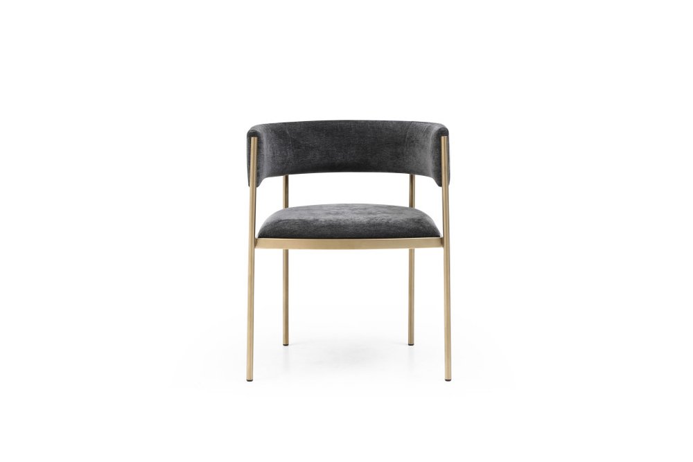 Set of Two Charcoal And Gold Fabric And Metal Partially Open Back Dining Arm Chairs — view 2