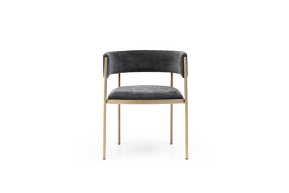 Set of Two Charcoal And Gold Fabric And Metal Partially Open Back Dining Arm Chairs HomeRoots