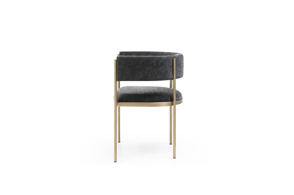 Set of Two Charcoal And Gold Fabric And Metal Partially Open Back Dining Arm Chairs — view 3