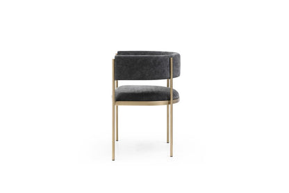 Set of Two Charcoal And Gold Fabric And Metal Partially Open Back Dining Arm Chairs HomeRoots