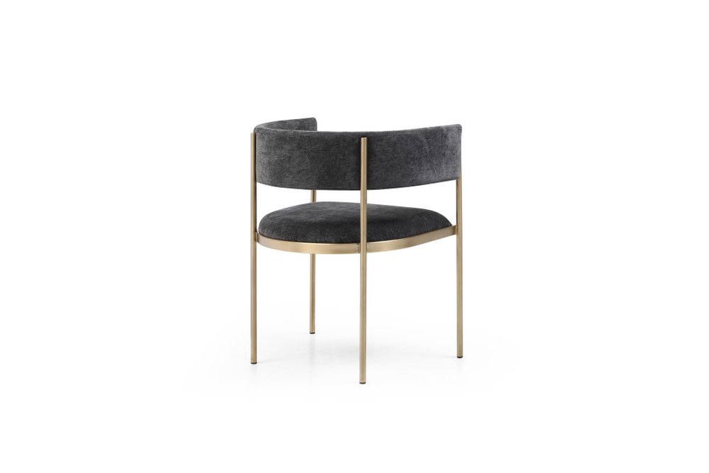 Set of Two Charcoal And Gold Fabric And Metal Partially Open Back Dining Arm Chairs — view 4