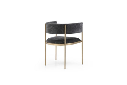Set of Two Charcoal And Gold Fabric And Metal Partially Open Back Dining Arm Chairs HomeRoots