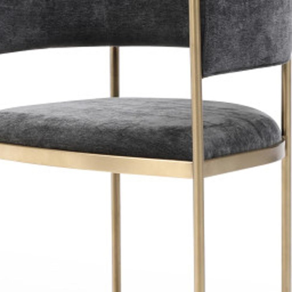 Set of Two Charcoal And Gold Fabric And Metal Partially Open Back Dining Arm Chairs — view 5