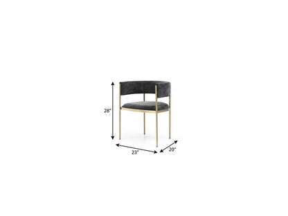 Set of Two Charcoal And Gold Fabric And Metal Partially Open Back Dining Arm Chairs HomeRoots
