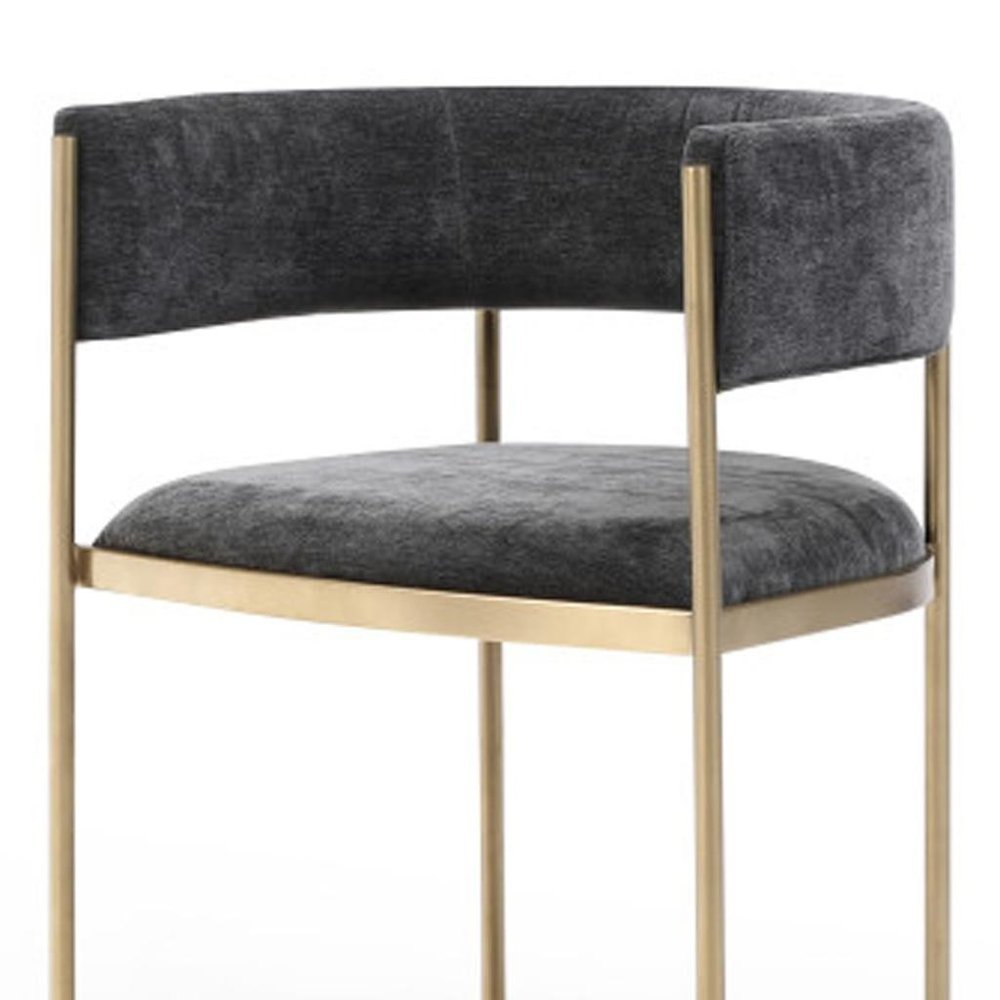 Set of Two Charcoal And Gold Fabric And Metal Partially Open Back Dining Arm Chairs HomeRoots