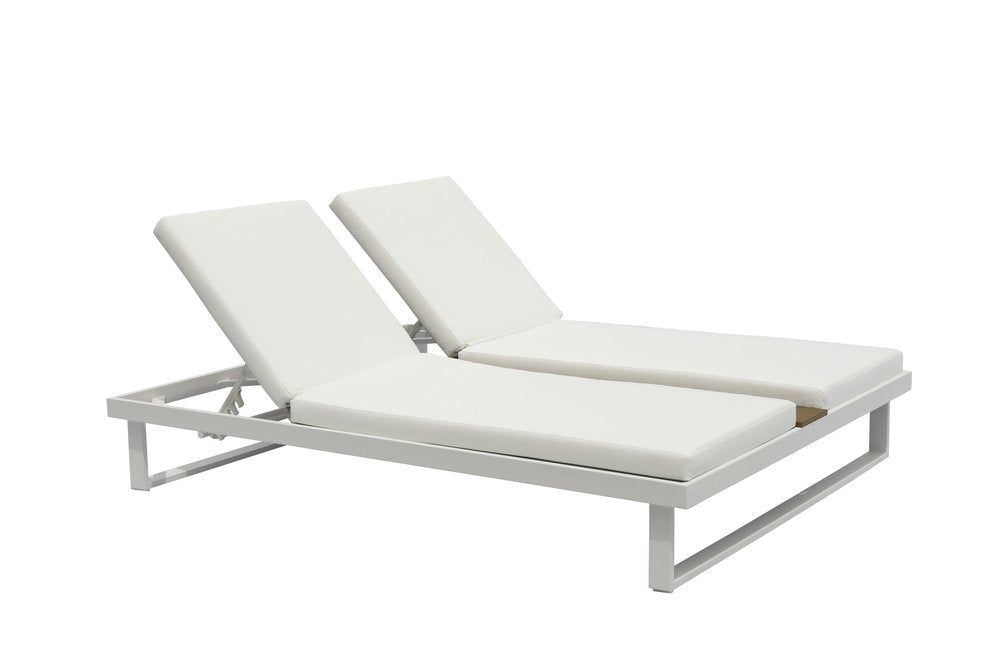 Set of Two White Aluminum Four Position Adjustable Outdoor Chaise Lounges with White Cushion — view 3