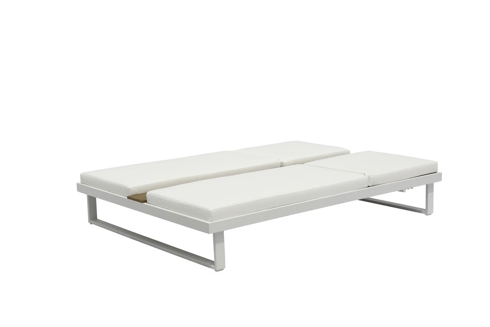 Set of Two White Aluminum Four Position Adjustable Outdoor Chaise Lounges with White Cushion — view 4
