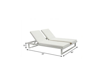 Set of Two White Aluminum Four Position Adjustable Outdoor Chaise Lounges with White Cushion HomeRoots