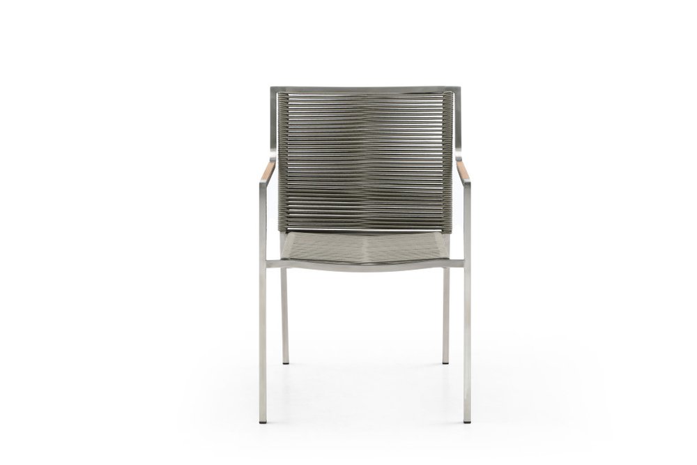 Set of Four Light Brown And Silver Woven Steel Outdoor Arm Chairs — view 1