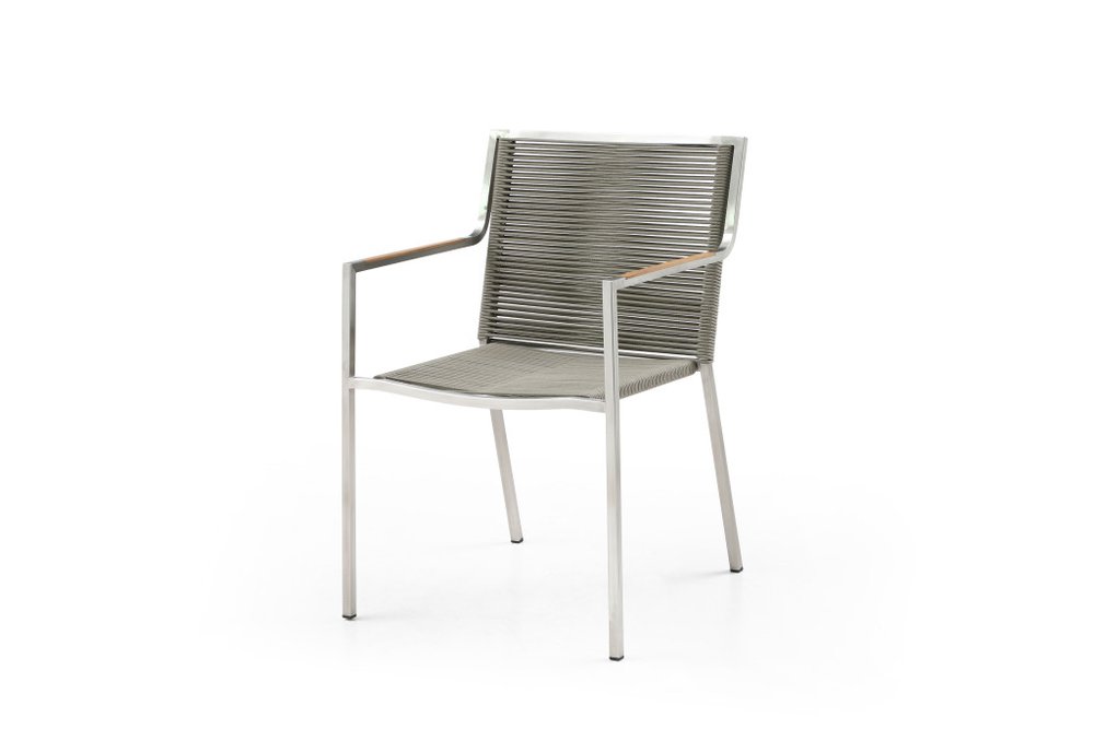 Set of Four Light Brown And Silver Woven Steel Outdoor Arm Chairs — view 2