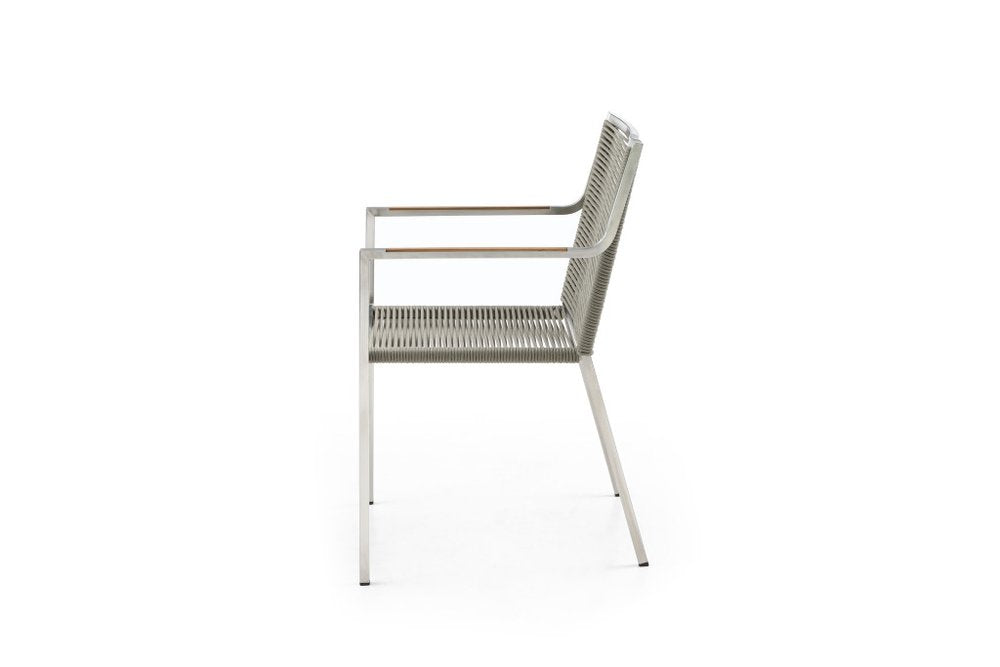 Set of Four Light Brown And Silver Woven Steel Outdoor Arm Chairs — view 3