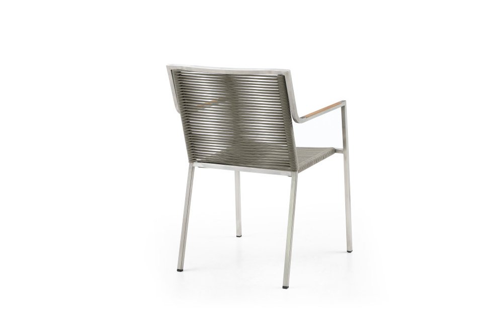Set of Four Light Brown And Silver Woven Steel Outdoor Arm Chairs — view 4