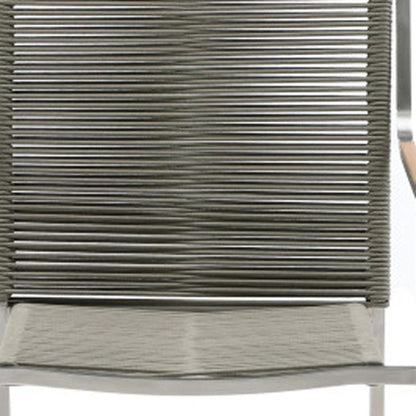 Set of Four Light Brown And Silver Woven Steel Outdoor Arm Chairs