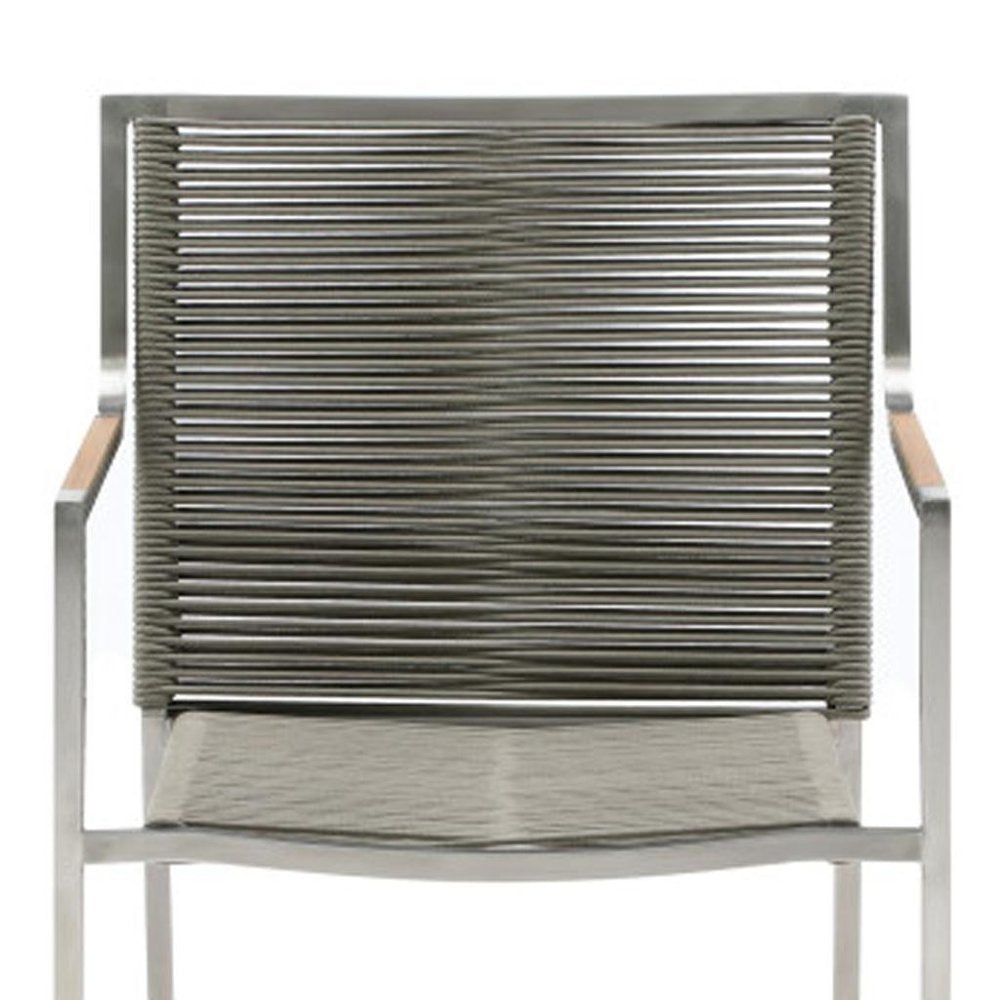 Set of Four Light Brown And Silver Woven Steel Outdoor Arm Chairs — view 6